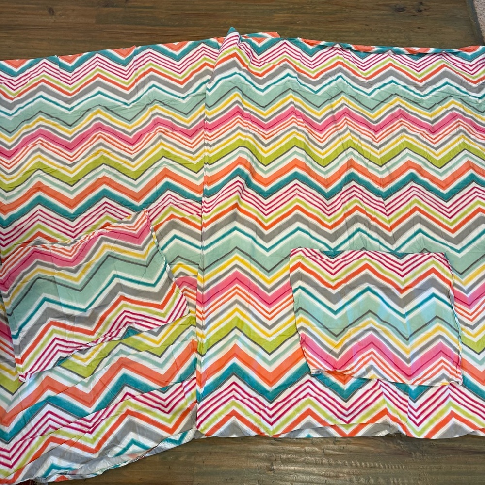 Set of two Pottery Barn Teen Chevron duvet covers and pillow sham covers
